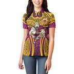 Brisbane Broncos Rugby Women Polo Shirt Polynesian Tribal Pattern Warrior Horse Maroon Gold Pattern