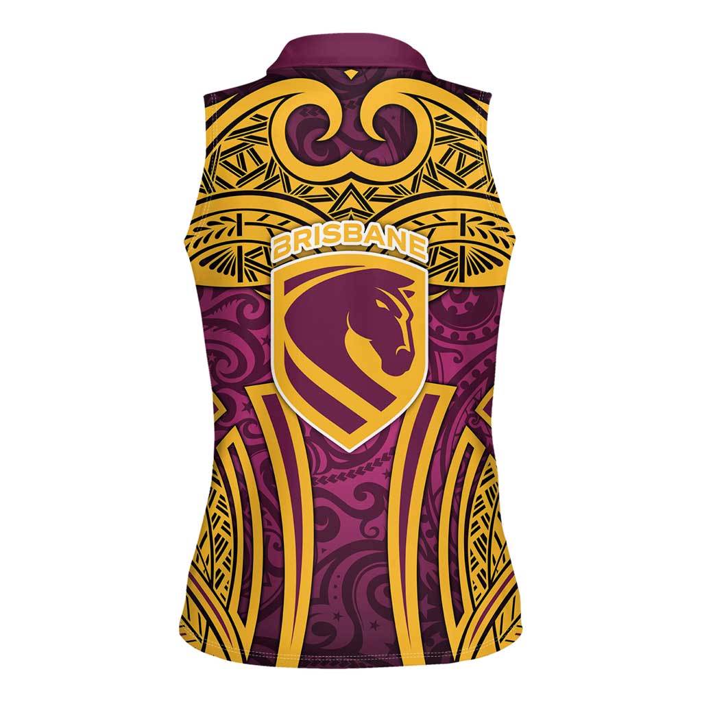 Brisbane Broncos Rugby Women Sleeveless Polo Shirt Polynesian Tribal Pattern Warrior Horse Maroon Gold Pattern