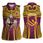 Brisbane Broncos Rugby Women Sleeveless Polo Shirt Polynesian Tribal Pattern Warrior Horse Maroon Gold Pattern