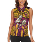 Brisbane Broncos Rugby Women Sleeveless Polo Shirt Polynesian Tribal Pattern Warrior Horse Maroon Gold Pattern