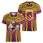 Brisbane Broncos Rugby Women V-Neck T-Shirt Polynesian Tribal Pattern Warrior Horse Maroon Gold Pattern