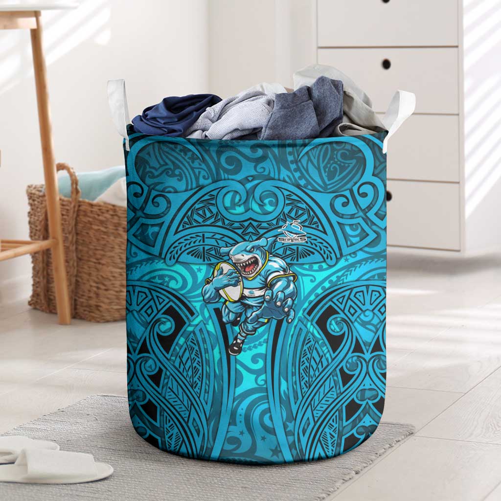 Cronulla Sutherland Sharks Rugby Laundry Basket Polynesian Tribal Shark Warrior Ocean Blue Pattern