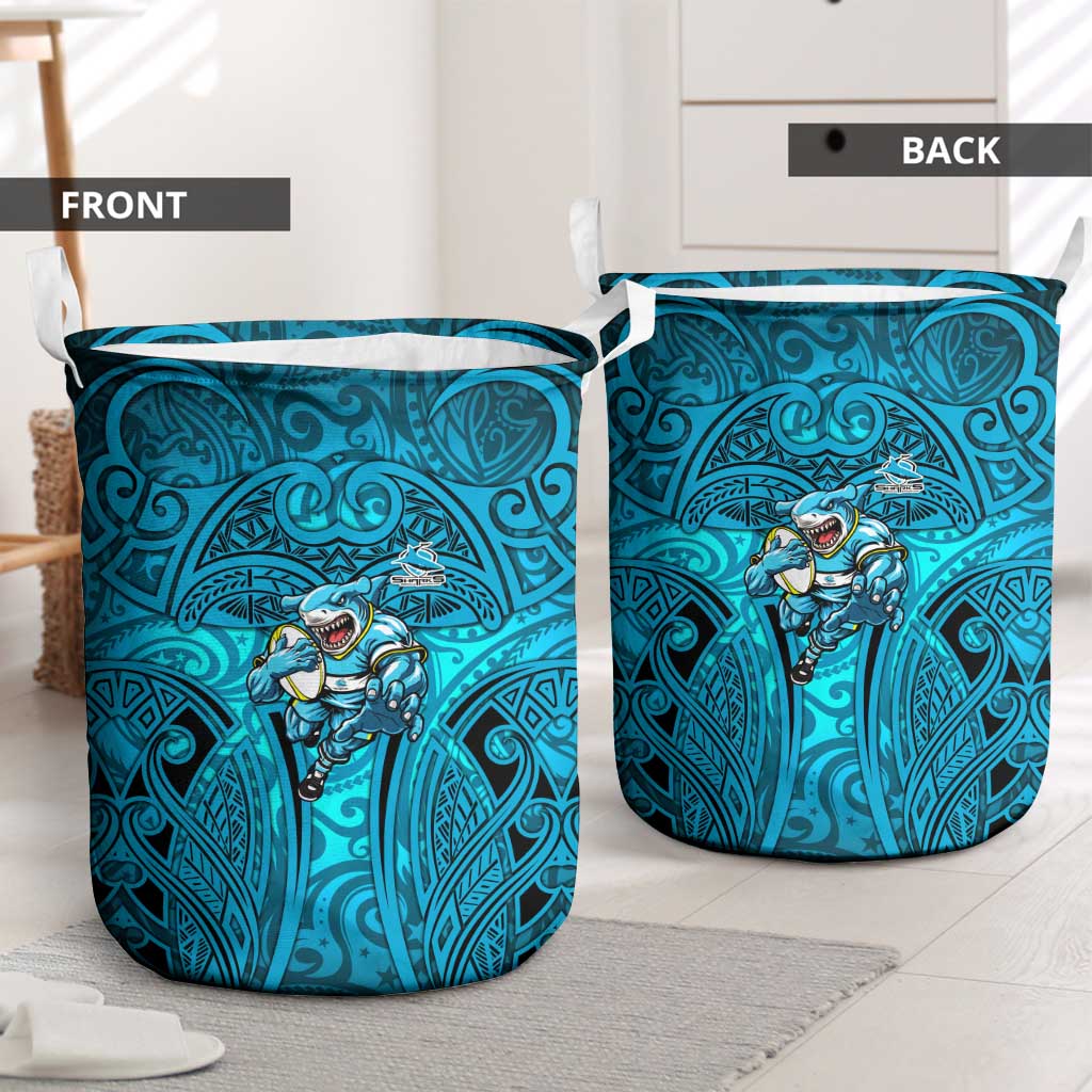 Cronulla Sutherland Sharks Rugby Laundry Basket Polynesian Tribal Shark Warrior Ocean Blue Pattern