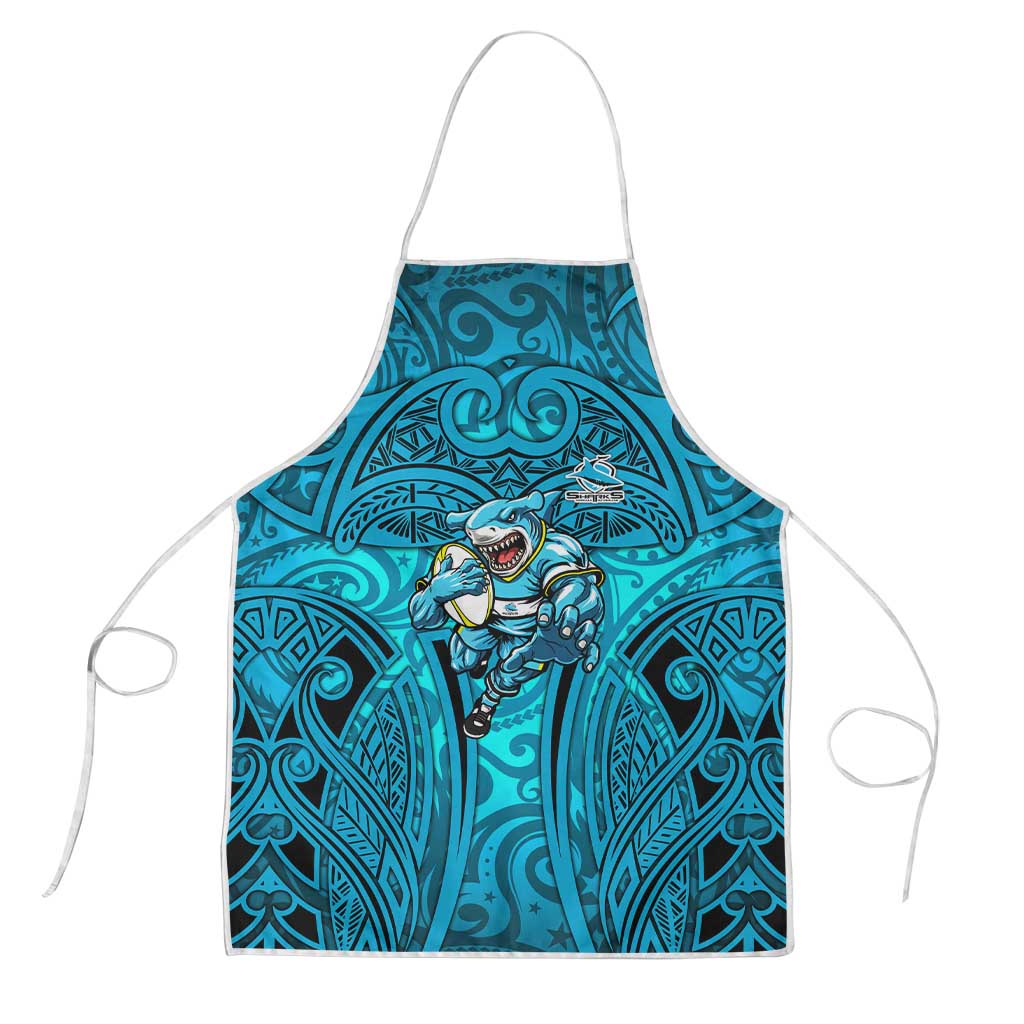 Cronulla Sutherland Sharks Rugby Apron Polynesian Tribal Shark Warrior Ocean Blue Pattern