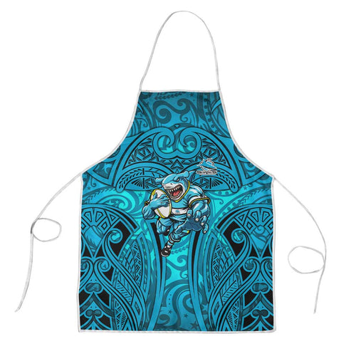 Cronulla Sutherland Sharks Rugby Apron Polynesian Tribal Shark Warrior Ocean Blue Pattern