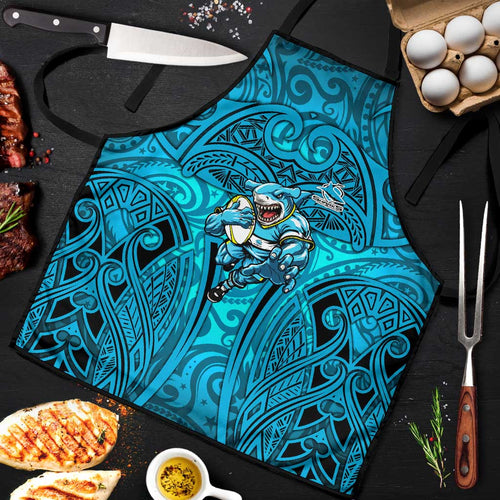 Cronulla Sutherland Sharks Rugby Apron Polynesian Tribal Shark Warrior Ocean Blue Pattern