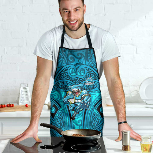 Cronulla Sutherland Sharks Rugby Apron Polynesian Tribal Shark Warrior Ocean Blue Pattern