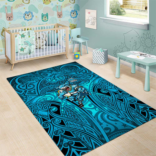 Cronulla Sutherland Sharks Rugby Area Rug Polynesian Tribal Shark Warrior Ocean Blue Pattern