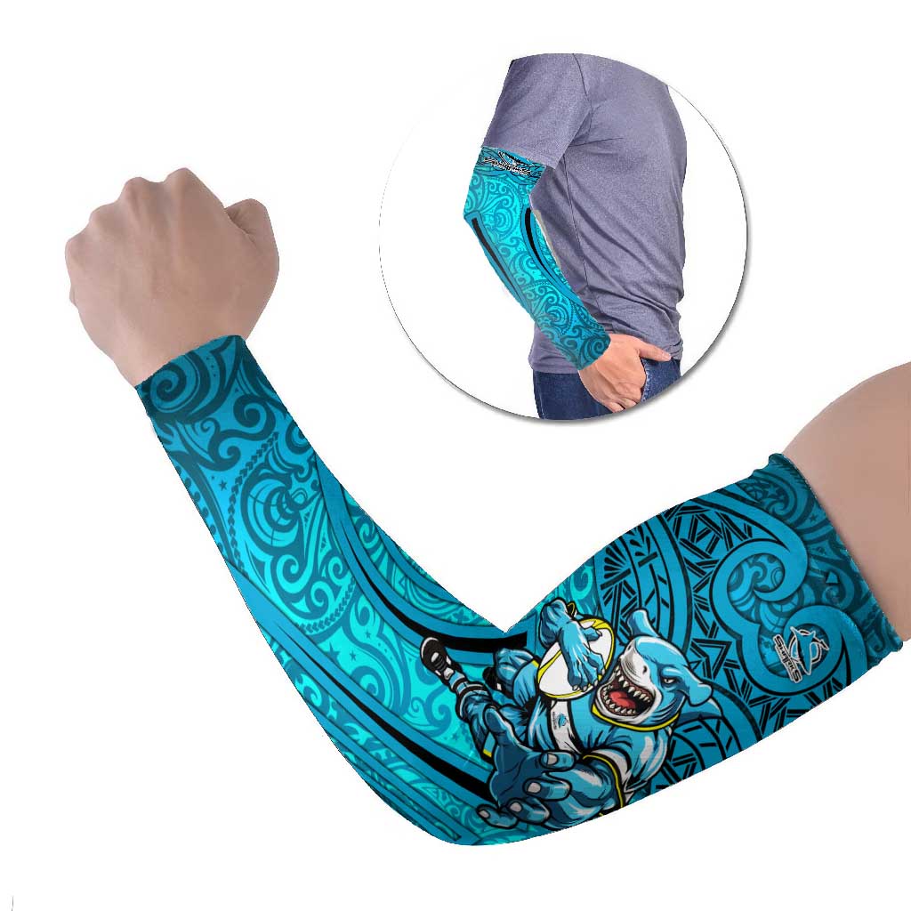 Cronulla Sutherland Sharks Rugby Arm Sleeves Polynesian Tribal Shark Warrior Ocean Blue Pattern