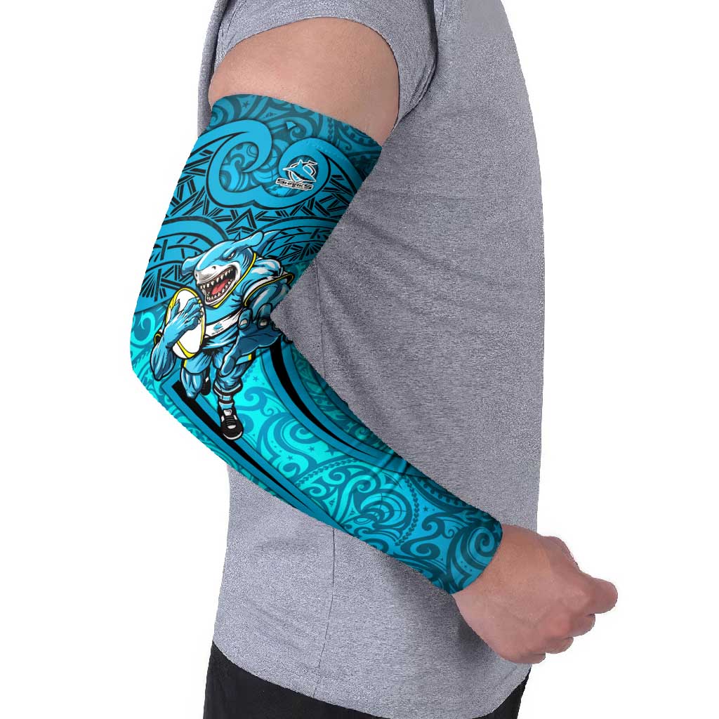 Cronulla Sutherland Sharks Rugby Arm Sleeves Polynesian Tribal Shark Warrior Ocean Blue Pattern