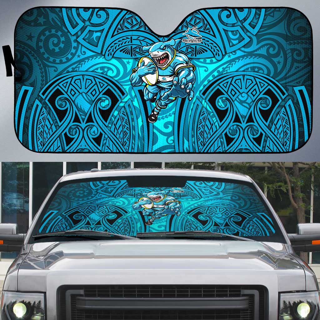 Cronulla Sutherland Sharks Rugby Auto Sun Shade Polynesian Tribal Shark Warrior Ocean Blue Pattern