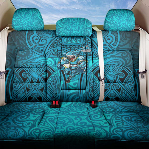 Cronulla Sutherland Sharks Rugby Back Car Seat Cover Polynesian Tribal Shark Warrior Ocean Blue Pattern