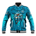 Cronulla Sutherland Sharks Rugby Baseball Jacket Polynesian Tribal Shark Warrior Ocean Blue Pattern