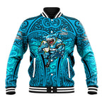 Cronulla Sutherland Sharks Rugby Baseball Jacket Polynesian Tribal Shark Warrior Ocean Blue Pattern