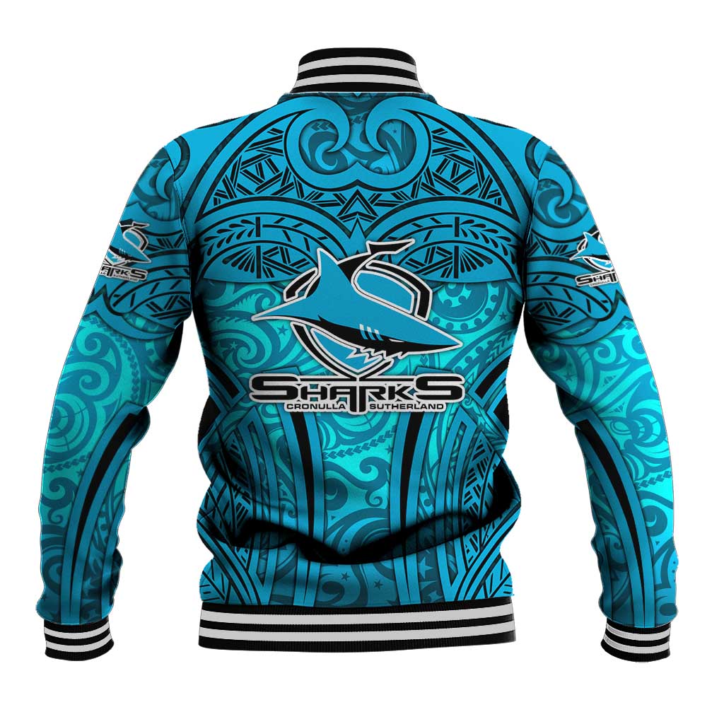 Cronulla Sutherland Sharks Rugby Baseball Jacket Polynesian Tribal Shark Warrior Ocean Blue Pattern