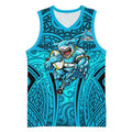 Cronulla Sutherland Sharks Rugby Basketball Jersey Polynesian Tribal Shark Warrior Ocean Blue Pattern
