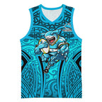 Cronulla Sutherland Sharks Rugby Basketball Jersey Polynesian Tribal Shark Warrior Ocean Blue Pattern