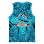 Cronulla Sutherland Sharks Rugby Basketball Jersey Polynesian Tribal Shark Warrior Ocean Blue Pattern