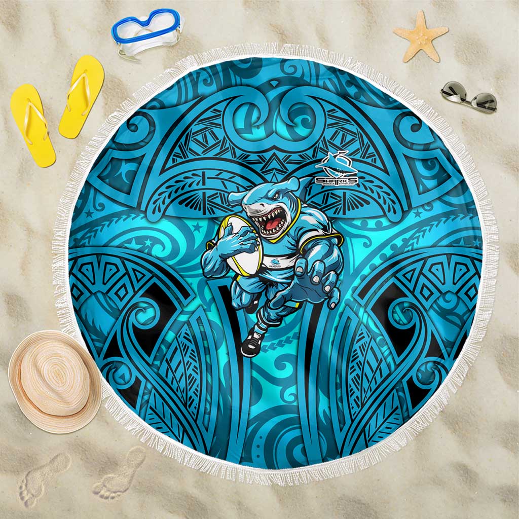 Cronulla Sutherland Sharks Rugby Beach Blanket Polynesian Tribal Shark Warrior Ocean Blue Pattern