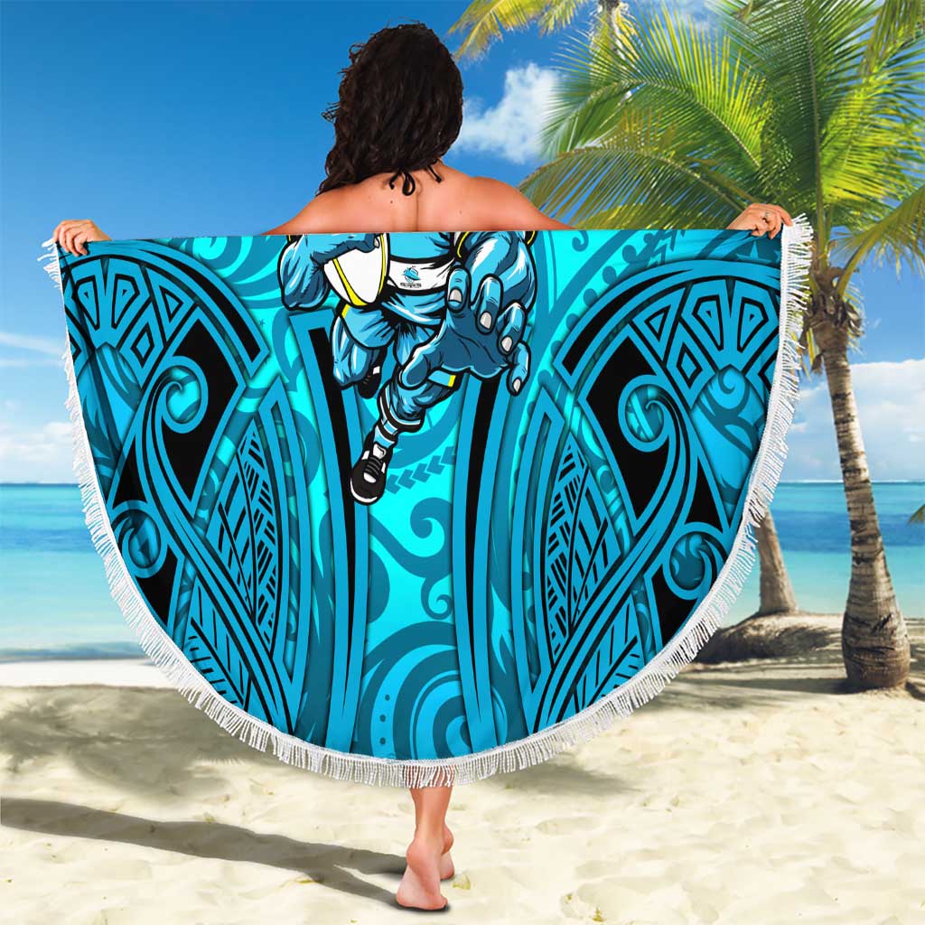 Cronulla Sutherland Sharks Rugby Beach Blanket Polynesian Tribal Shark Warrior Ocean Blue Pattern