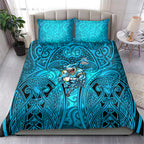 Cronulla Sutherland Sharks Rugby Bedding Set Polynesian Tribal Shark Warrior Ocean Blue Pattern