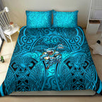 Cronulla Sutherland Sharks Rugby Bedding Set Polynesian Tribal Shark Warrior Ocean Blue Pattern
