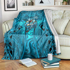 Cronulla Sutherland Sharks Rugby Blanket Polynesian Tribal Shark Warrior Ocean Blue Pattern