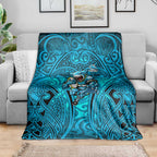 Cronulla Sutherland Sharks Rugby Blanket Polynesian Tribal Shark Warrior Ocean Blue Pattern