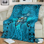 Cronulla Sutherland Sharks Rugby Blanket Polynesian Tribal Shark Warrior Ocean Blue Pattern