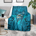 Cronulla Sutherland Sharks Rugby Blanket Polynesian Tribal Shark Warrior Ocean Blue Pattern