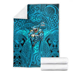 Cronulla Sutherland Sharks Rugby Blanket Polynesian Tribal Shark Warrior Ocean Blue Pattern