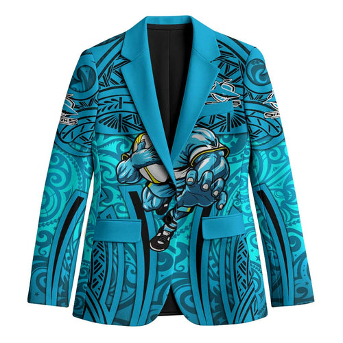 Cronulla Sutherland Sharks Rugby Blazer Polynesian Tribal Shark Warrior Ocean Blue Pattern