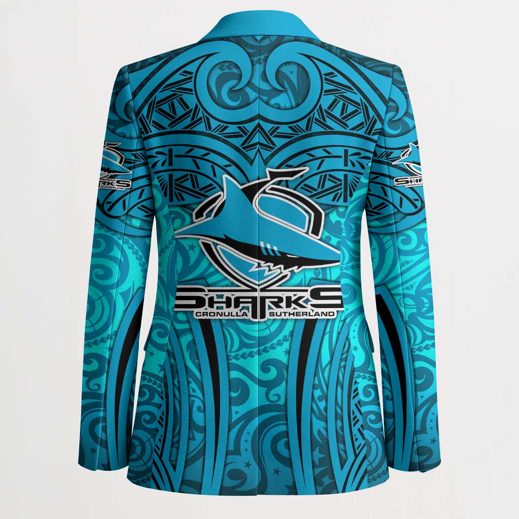 Cronulla Sutherland Sharks Rugby Blazer Polynesian Tribal Shark Warrior Ocean Blue Pattern