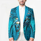 Cronulla Sutherland Sharks Rugby Blazer Polynesian Tribal Shark Warrior Ocean Blue Pattern