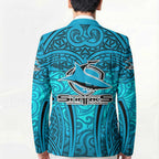 Cronulla Sutherland Sharks Rugby Blazer Polynesian Tribal Shark Warrior Ocean Blue Pattern