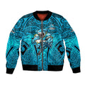 Cronulla Sutherland Sharks Rugby Bomber Jacket Polynesian Tribal Shark Warrior Ocean Blue Pattern