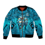 Cronulla Sutherland Sharks Rugby Bomber Jacket Polynesian Tribal Shark Warrior Ocean Blue Pattern