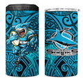 Cronulla Sutherland Sharks Rugby 4 in 1 Can Cooler Tumbler Polynesian Tribal Shark Warrior Ocean Blue Pattern