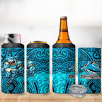 Cronulla Sutherland Sharks Rugby 4 in 1 Can Cooler Tumbler Polynesian Tribal Shark Warrior Ocean Blue Pattern