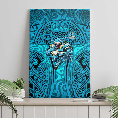 Cronulla Sutherland Sharks Rugby Canvas Wall Art Polynesian Tribal Shark Warrior Ocean Blue Pattern