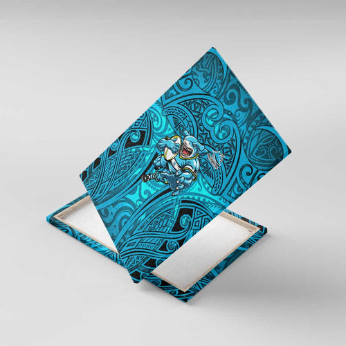 Cronulla Sutherland Sharks Rugby Canvas Wall Art Polynesian Tribal Shark Warrior Ocean Blue Pattern