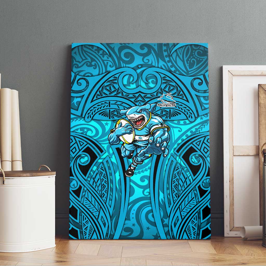 Cronulla Sutherland Sharks Rugby Canvas Wall Art Polynesian Tribal Shark Warrior Ocean Blue Pattern