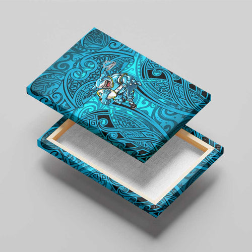 Cronulla Sutherland Sharks Rugby Canvas Wall Art Polynesian Tribal Shark Warrior Ocean Blue Pattern