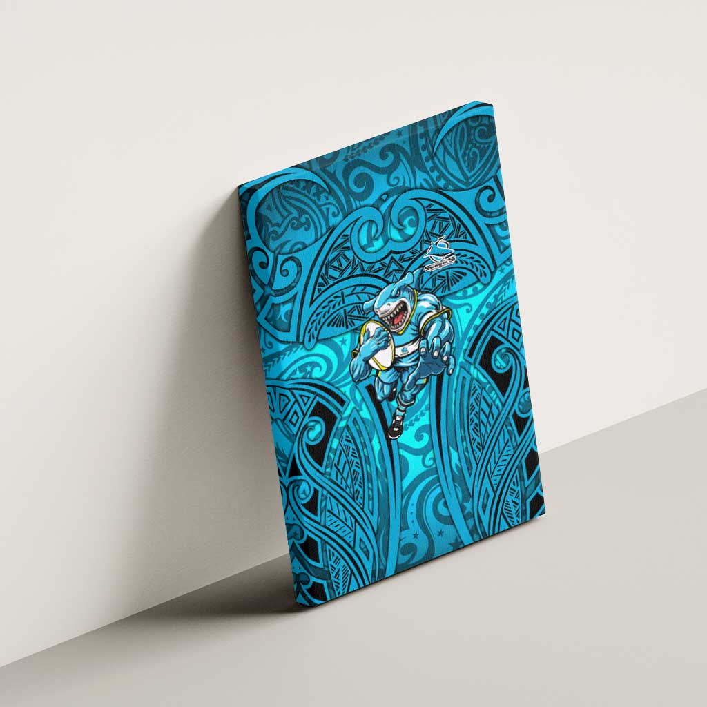Cronulla Sutherland Sharks Rugby Canvas Wall Art Polynesian Tribal Shark Warrior Ocean Blue Pattern