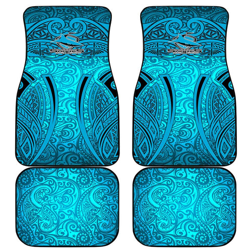 Cronulla Sutherland Sharks Rugby Car Mats Polynesian Tribal Shark Warrior Ocean Blue Pattern