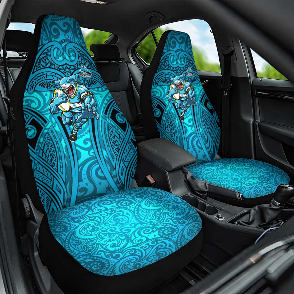 Cronulla Sutherland Sharks Rugby Car Seat Cover Polynesian Tribal Shark Warrior Ocean Blue Pattern