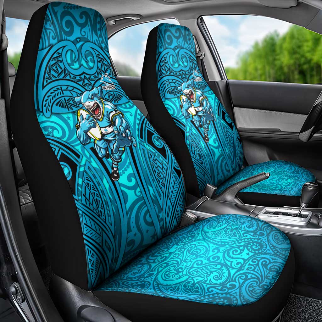 Cronulla Sutherland Sharks Rugby Car Seat Cover Polynesian Tribal Shark Warrior Ocean Blue Pattern
