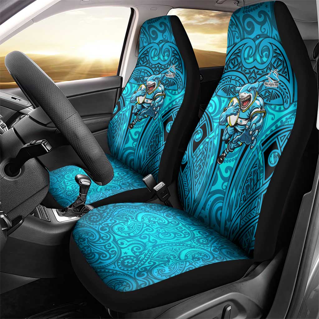 Cronulla Sutherland Sharks Rugby Car Seat Cover Polynesian Tribal Shark Warrior Ocean Blue Pattern