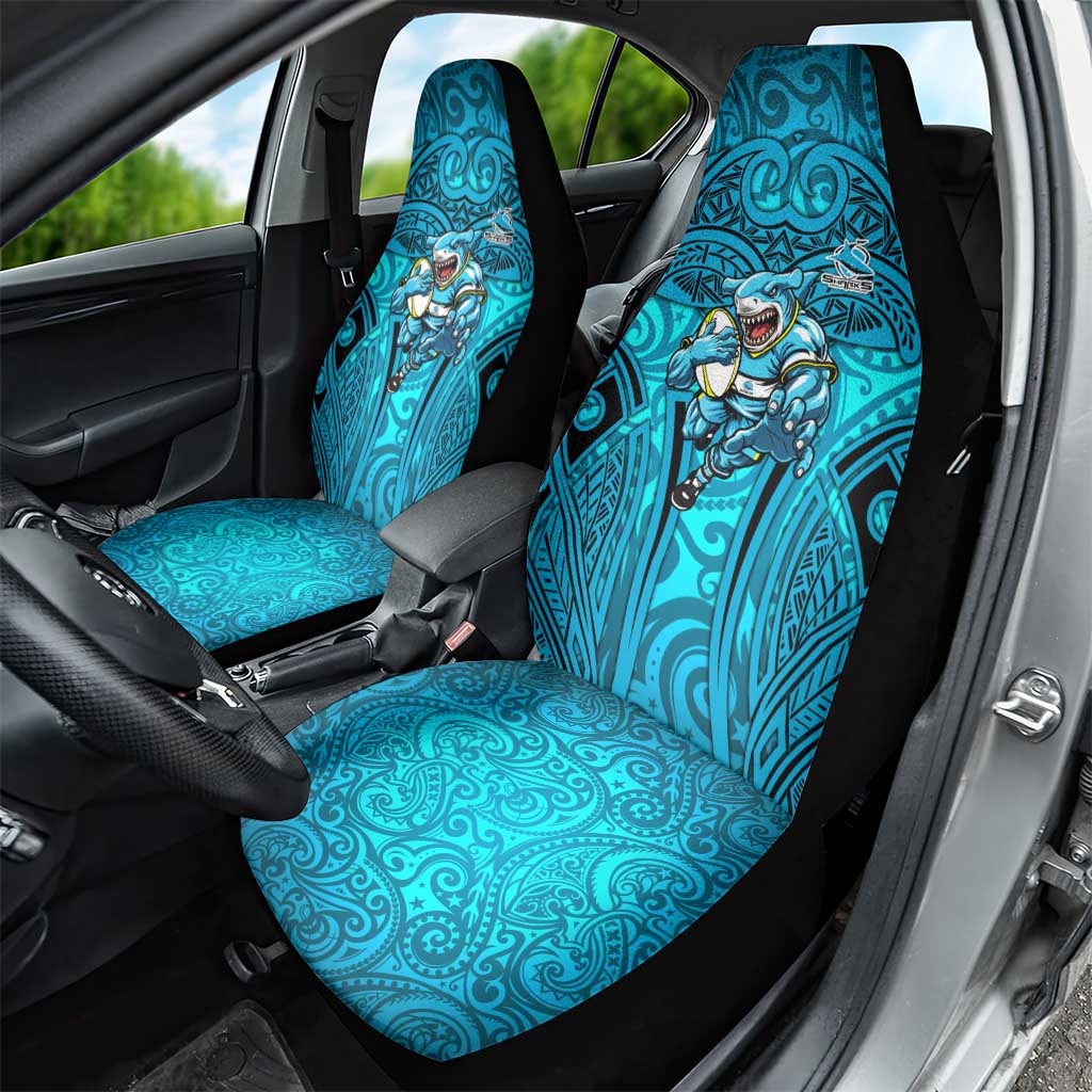 Cronulla Sutherland Sharks Rugby Car Seat Cover Polynesian Tribal Shark Warrior Ocean Blue Pattern