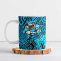 Cronulla Sutherland Sharks Rugby Ceramic Mug Polynesian Tribal Shark Warrior Ocean Blue Pattern